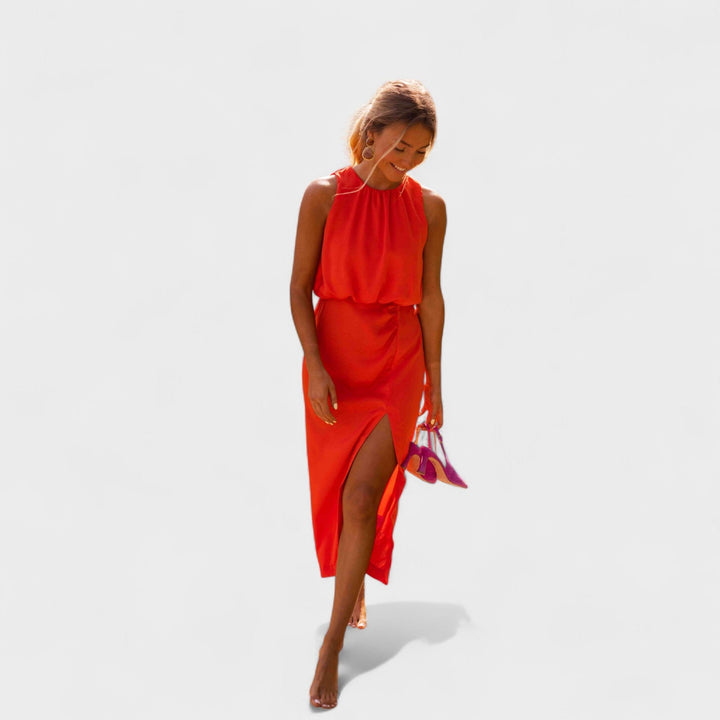 Тори – Лятна сатенена рокля с разрез