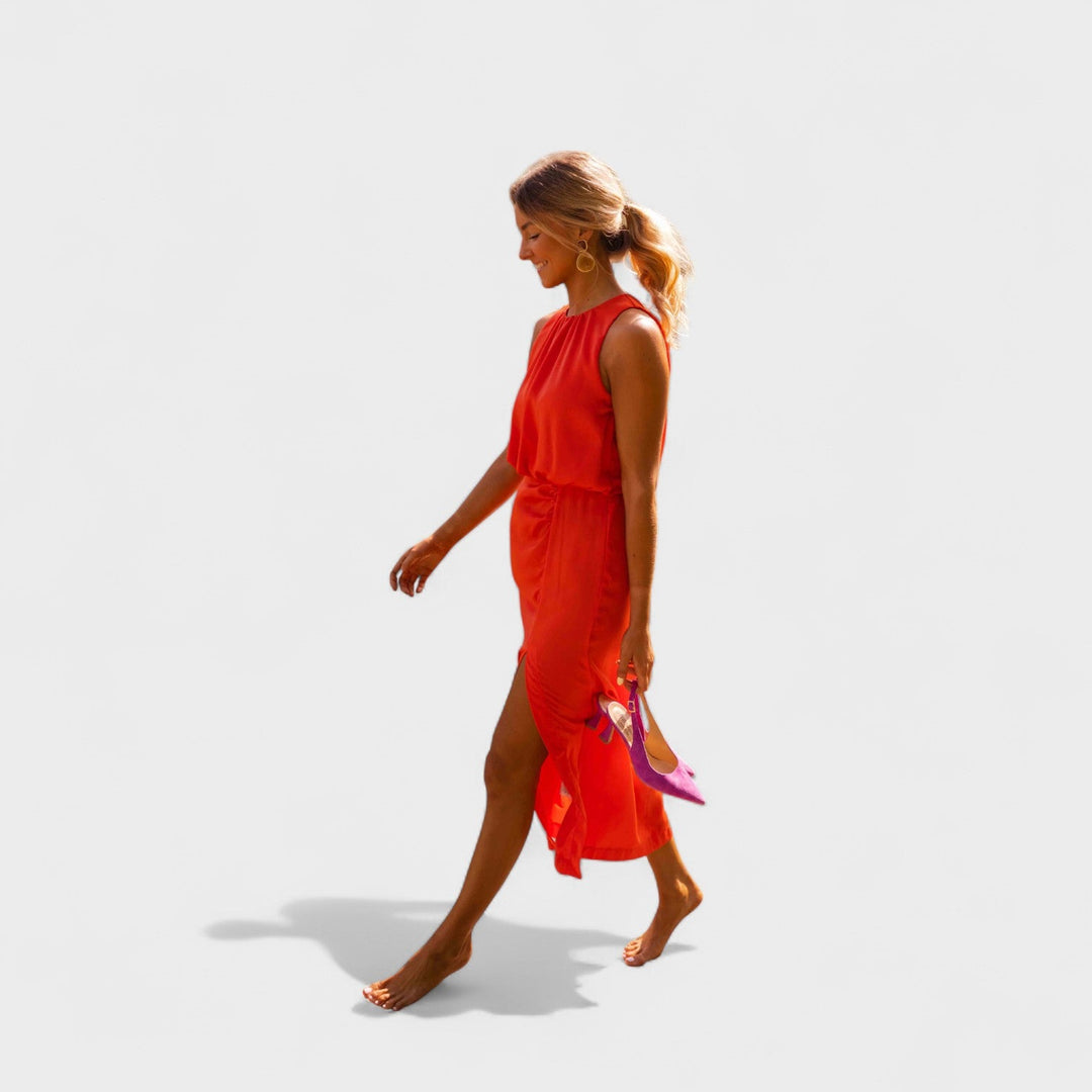 Тори – Лятна сатенена рокля с разрез